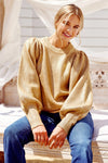 Metallic Knit Lantern Sleeves Pullover