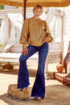 Metallic Knit Lantern Sleeves Pullover