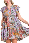 Floral Print Dress with Flutter Sleeves - 2 Colors
