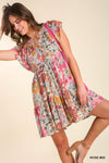 Floral Print Dress with Flutter Sleeves - 2 Colors