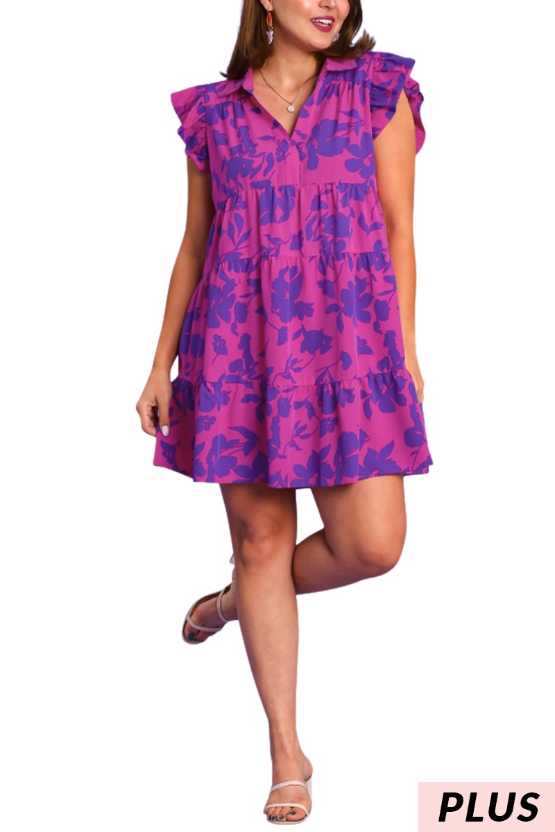UMGEE Print Collared Tiered Dress - Curvy Size