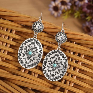 Floral Oval Turquoise Earrings