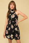 Sleeveless Halter Neck Floral Print Dress
