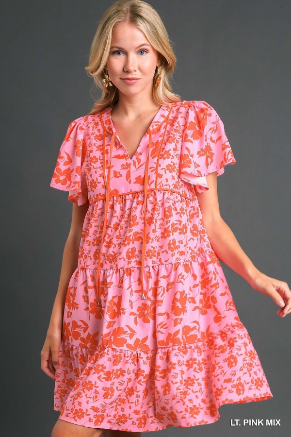 Flutter Sleeve Piping Round Back Yoke Dress