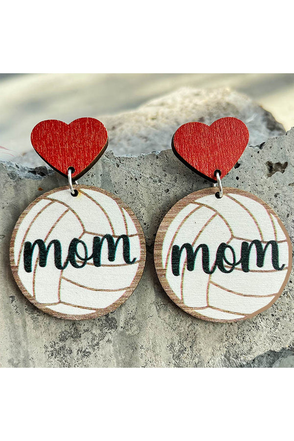 Volleyball Heart Mom Wooden Earrings