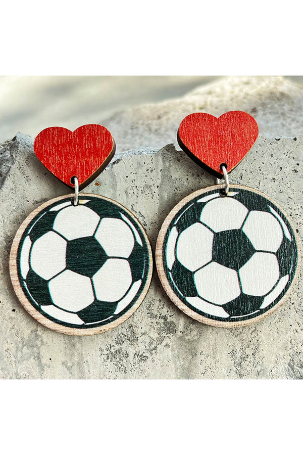Soccer Heart Wooden Earrings