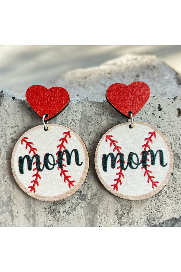 Baseball Heart Wooden Earrings