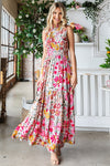 SALE First Love Floral Print Smocked Waist Sleeveless maxi Dress - Curvy Size