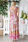 SALE First Love Floral Print Smocked Waist Sleeveless maxi Dress - Curvy Size