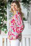 First Love Floral Print Button Down Long Sleeve Shirt - Curvy Size