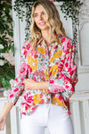 First Love Floral Print Button Down Long Sleeve Shirt - Curvy Size