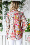 First Love Floral Print Button Down Long Sleeve Shirt - Curvy Size
