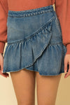 Ruffle Detail Denim Skirt