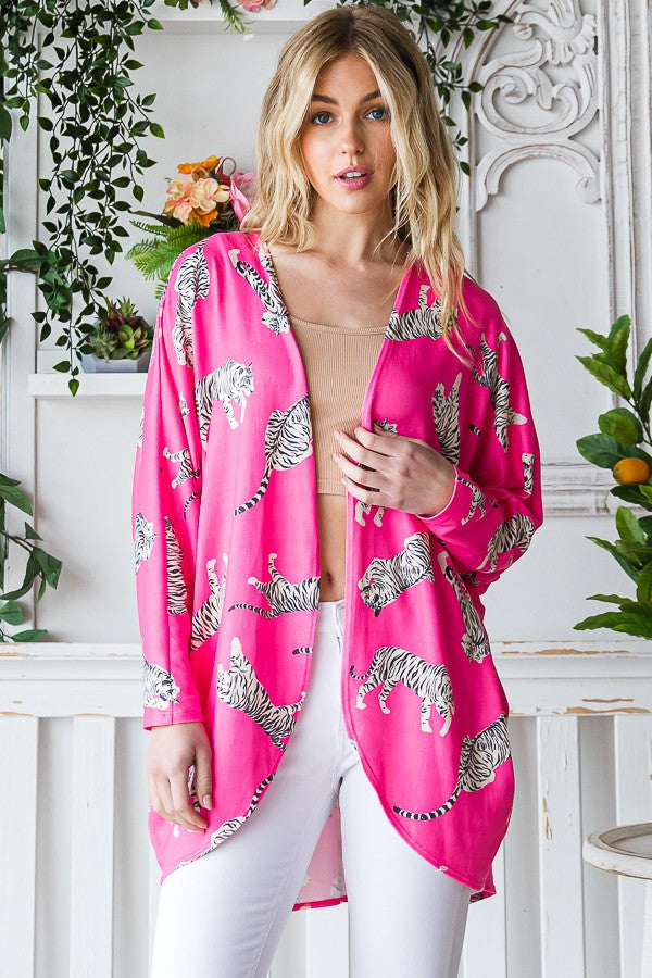 Dolman Long Sleeve Animal Open Cardigan