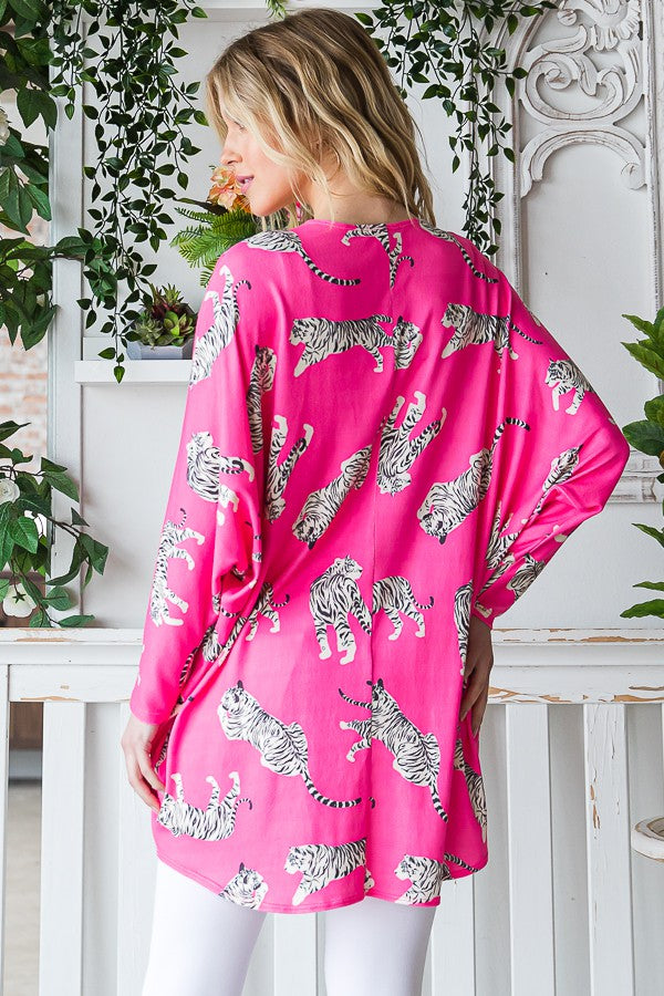 Dolman Long Sleeve Animal Open Cardigan