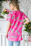 Short Sleeve Animal Top- Curvy Size