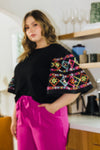 Embroidered Tiered Ruffle Elbow Sleeve Top