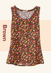 Floral print rib henley top - Curvy Size - 2 Colors