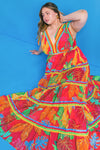 SALE Printed Woven Maxi Dress w/V neckline