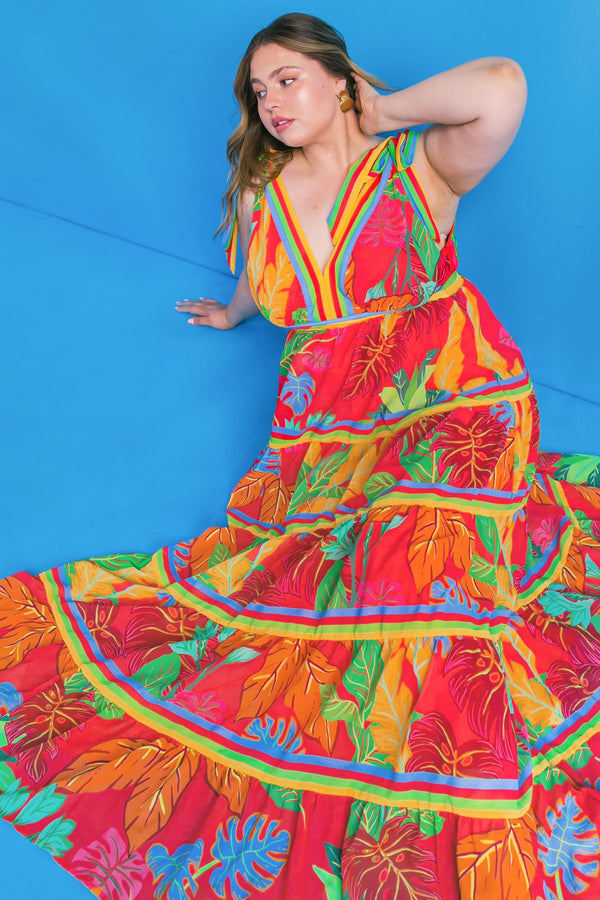 SALE Printed Woven Maxi Dress w/V neckline