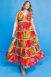 SALE Printed Woven Maxi Dress w/V neckline