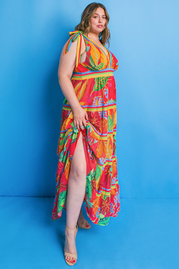 SALE Printed Woven Maxi Dress w/V neckline