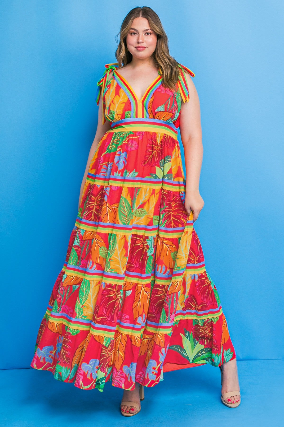 SALE Printed Woven Maxi Dress w/V neckline