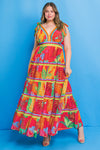 SALE Printed Woven Maxi Dress w/V neckline