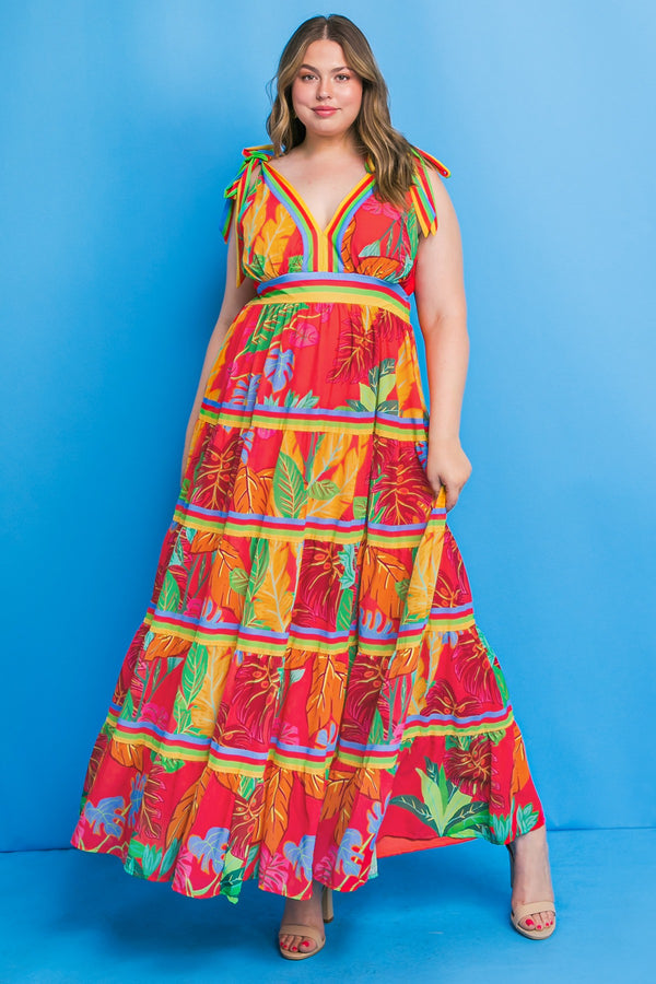 SALE Printed Woven Maxi Dress w/V neckline