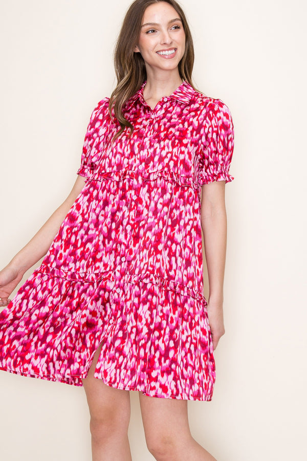 Staccato Short Sleeve Animal Print Dress