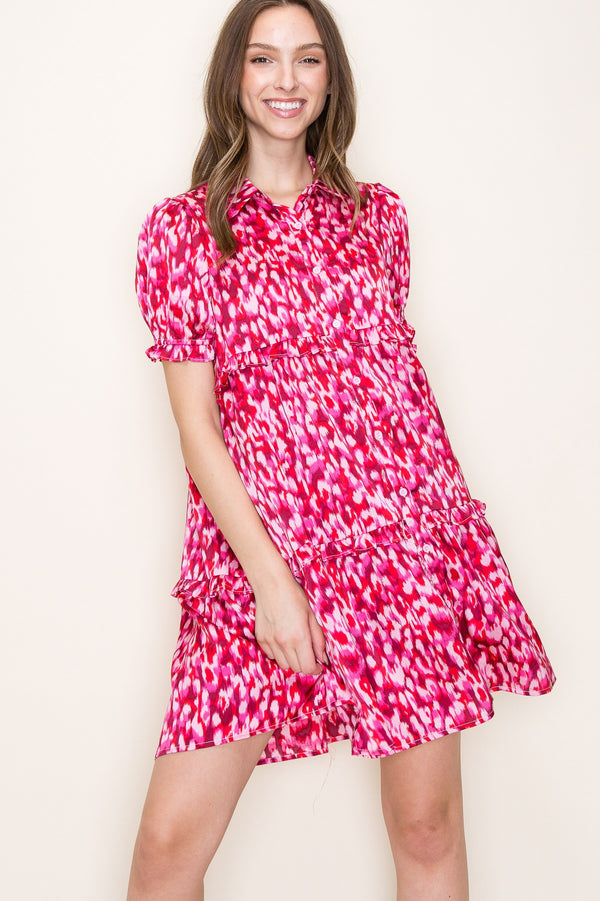 Staccato Short Sleeve Animal Print Dress