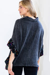 Washed Button Up Oversized Blouse with Sequin Ruffle Sleeves
