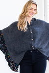 Washed Button Up Oversized Blouse with Sequin Ruffle Sleeves