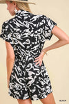 Abstract Collared Romper with Adjustable Belt