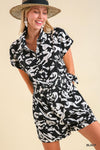 Abstract Collared Romper with Adjustable Belt