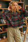 Cropped Fray Hem Plaid Shirt