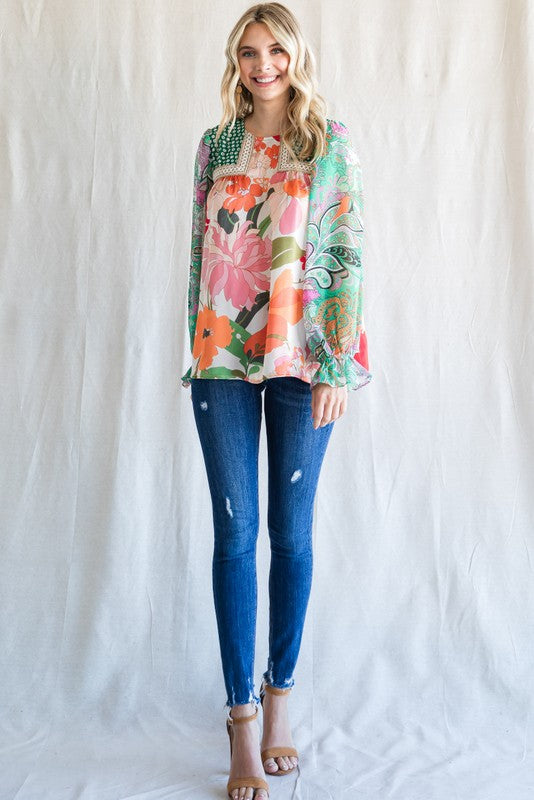 Mixed Print Chiffon Top