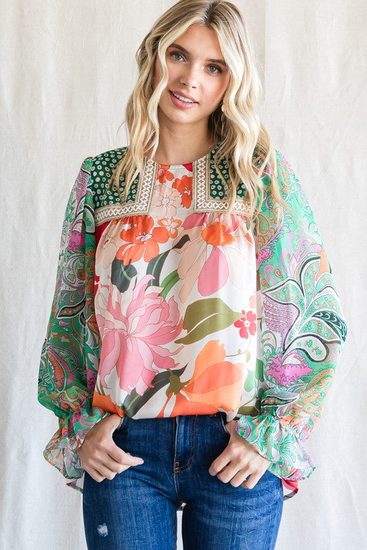 Mixed Print Chiffon Top
