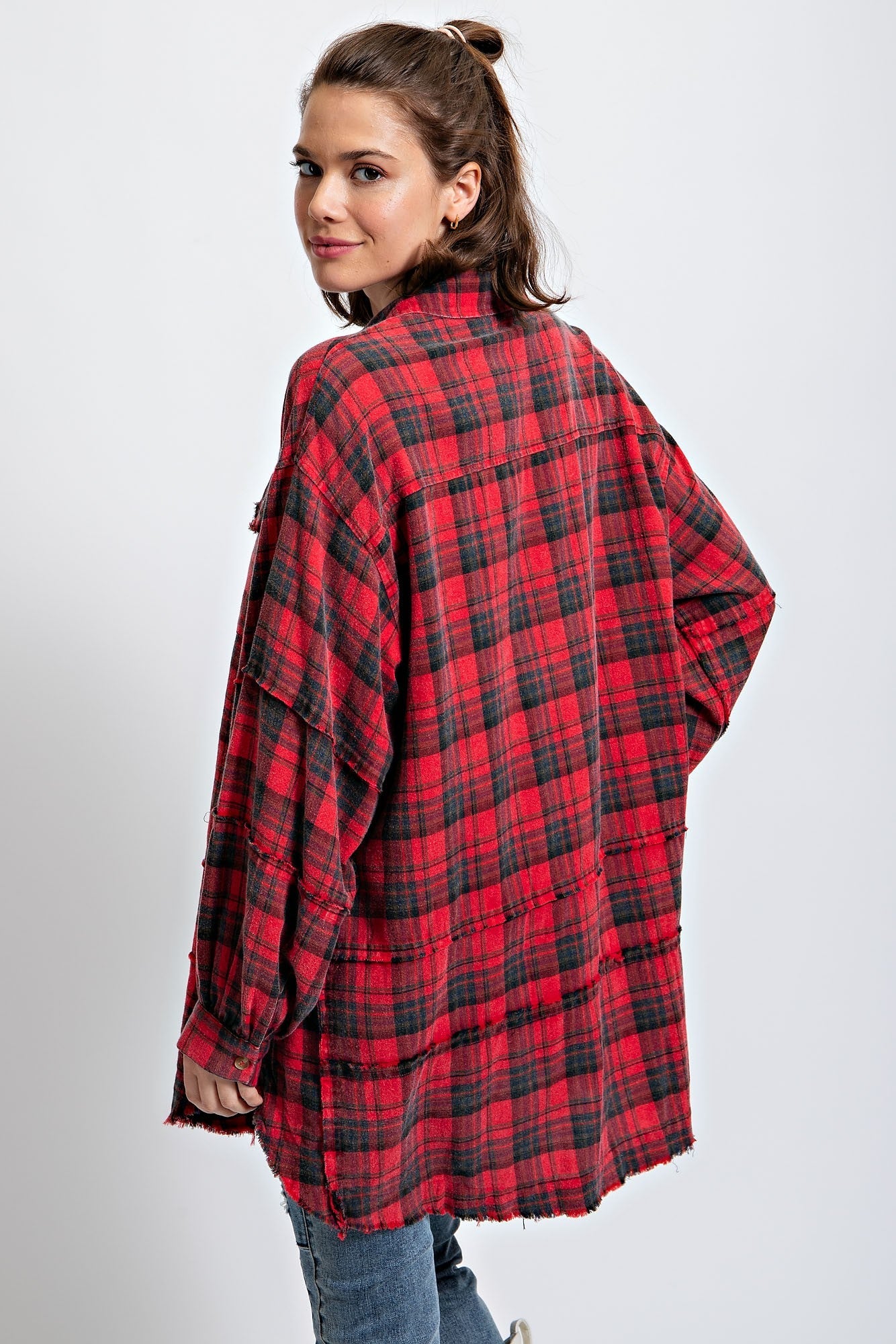 Mineral Washed Plaid Shirt - Curvy Size
