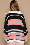 POL High collar half zipper ethnic color block sweater