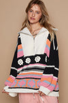 POL High collar half zipper ethnic color block sweater