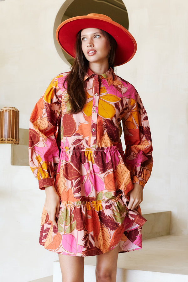 Tropical Button Down Shirt Dress