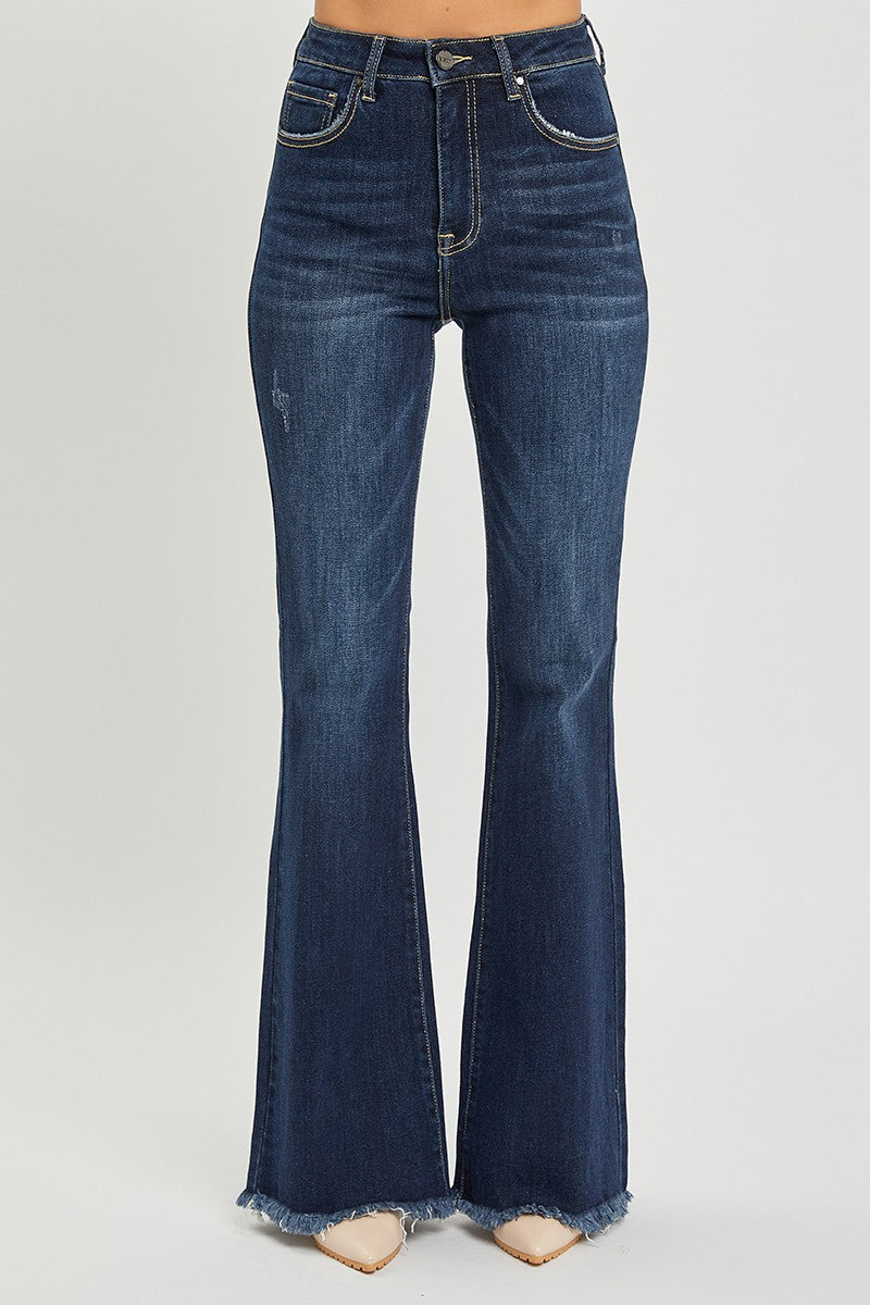 SALE Risen High Rise Vintage Frayed Hem Flare Jeans