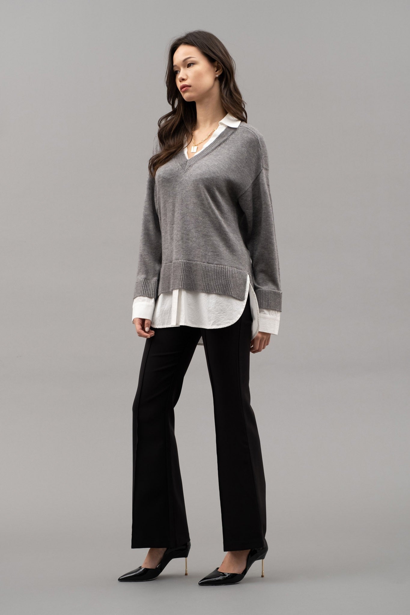 Layered V-neck Long Sleeve Sweater