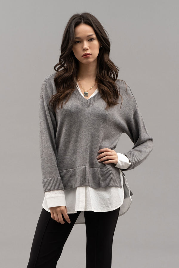 Layered V-neck Long Sleeve Sweater