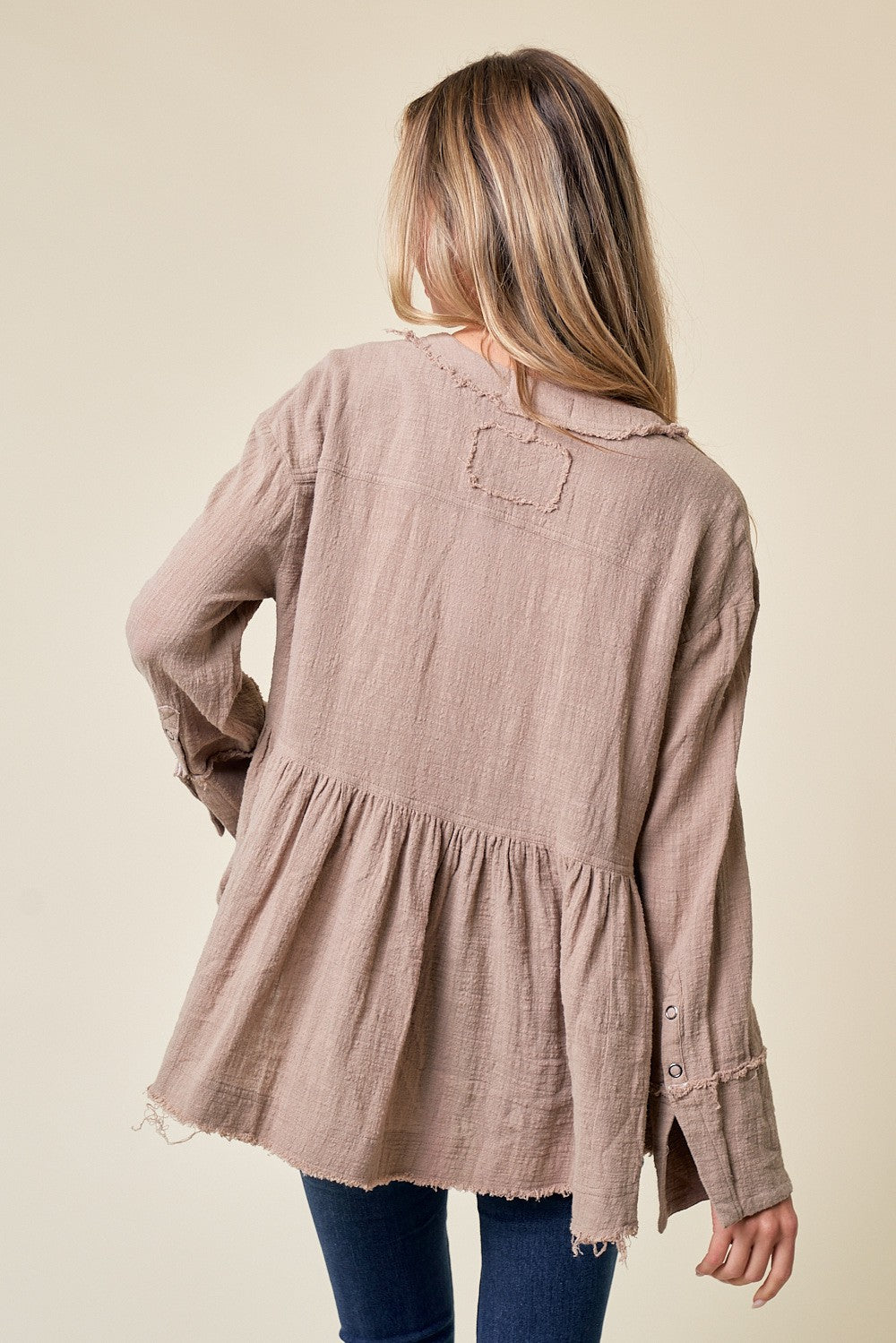 Edge washed long sleeve button down shirts