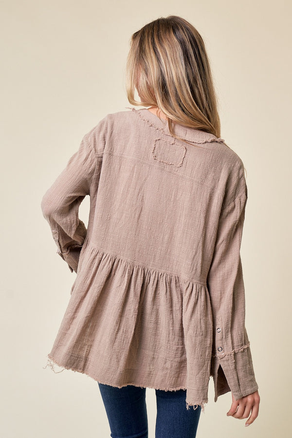Edge washed long sleeve button down shirts