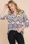 SALE Mandarin Collar Neck Aztec Hi Low Top