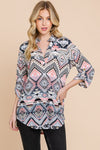 SALE Mandarin Collar Neck Aztec Hi Low Top