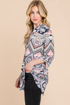 SALE Mandarin Collar Neck Aztec Hi Low Top